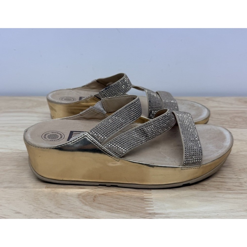 FitFlop Womens Artisan Gold Sandal LOTTIE ShimmerCrystal Wedge Slide #6